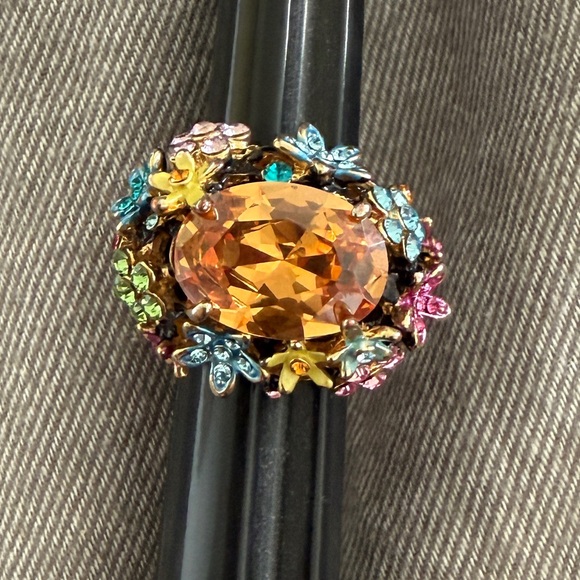 Aldo Jewelry - guc Aldo Multicolor Floral flowers Cocktail Ring Amber Center Stone Y2K sz